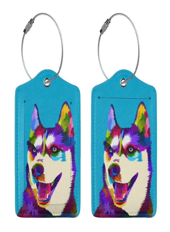 PutDiDi Luggage Tag Husky Leather Suitcase Tags Identifiers Privacy Cover Address Card Id Label with Stainless Steel Loop for Travel Bag Baggage Labels for Women Men Travel Essentials 2 Pcs - Image 3